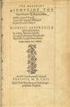 DIONYSIUS, Saint, the Areopagite, pseudo-. Opera quae extant.  3 vols.  1562-62-61